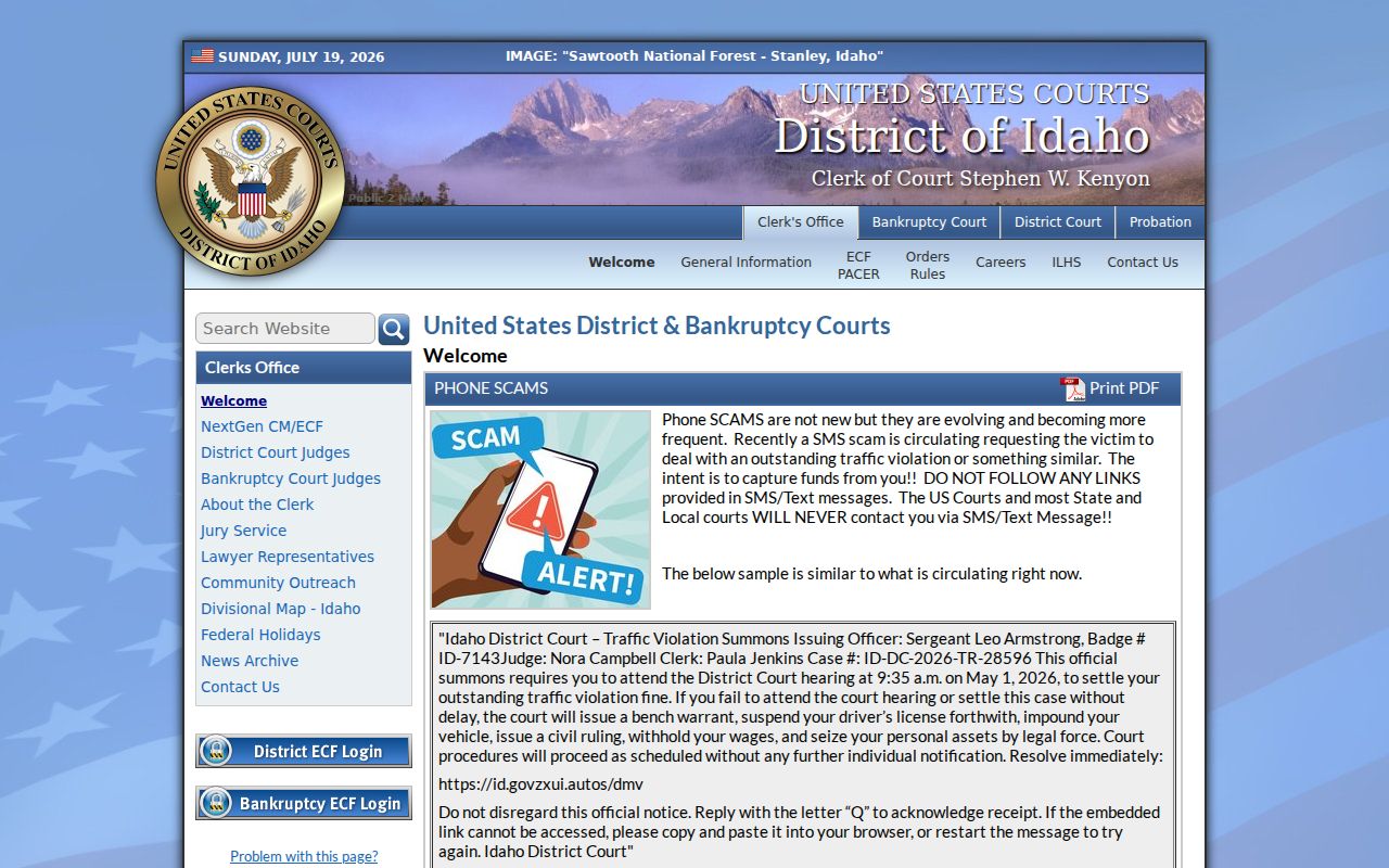 Federal criminal court case access for Owyhee County through the District of Idaho
