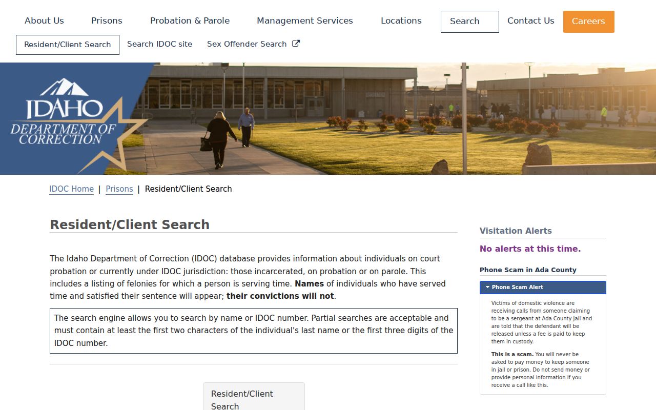 Owyhee County criminal history IDOC resident search